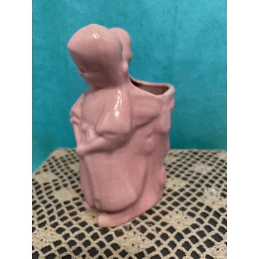 Antique 1940's Ceramic Art Flower Vase with Boy and Girl **Please See Last Photo